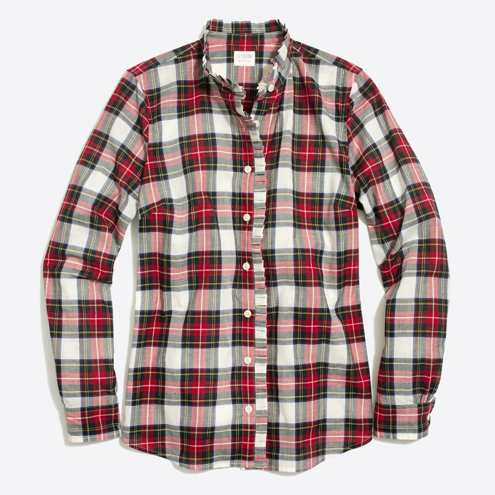 J. Crew Factory Red, White & Green Plaid Button-Down Shirt